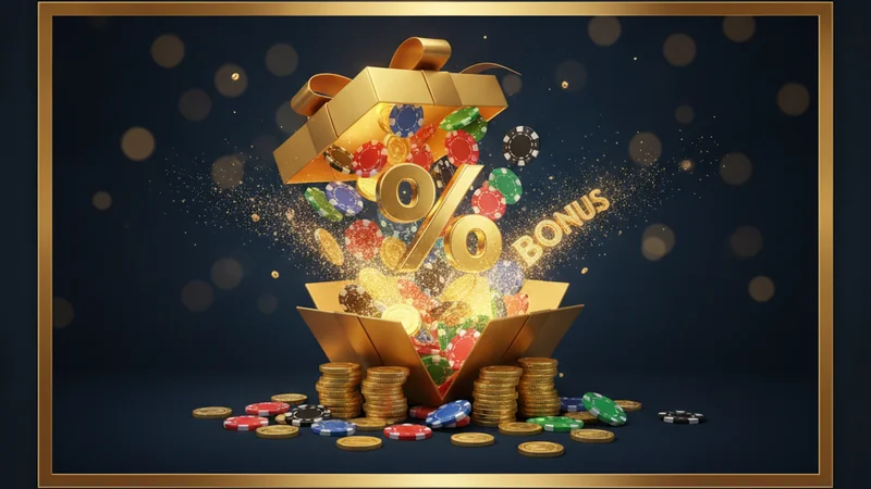 Casino welcome bonus in Malaysia — golden gift box of chips and coins
