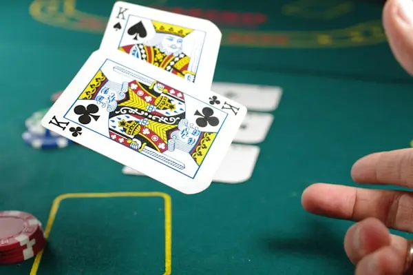 Baccarat table with cards dealt